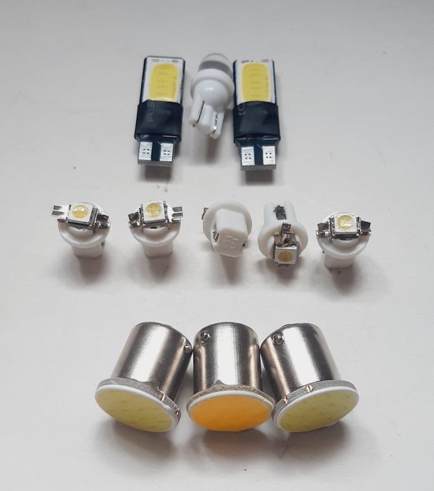 LED автолампы T10 и BA15S COB 12В комплект