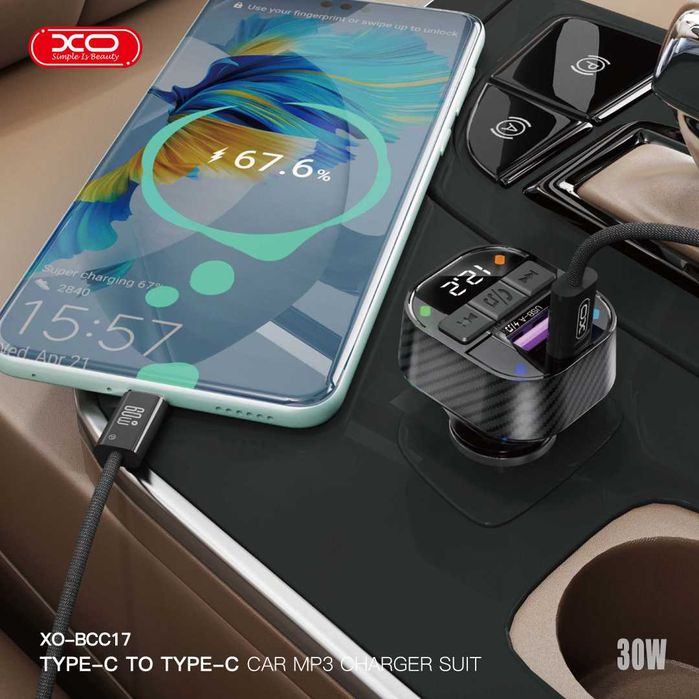Transmiter Bluetooth FM XO Z Szybkim Ładowaniem 30W