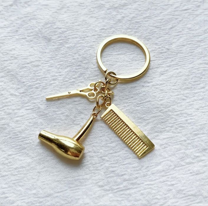 Брелок перукаря - ножиці, фен, гребінець