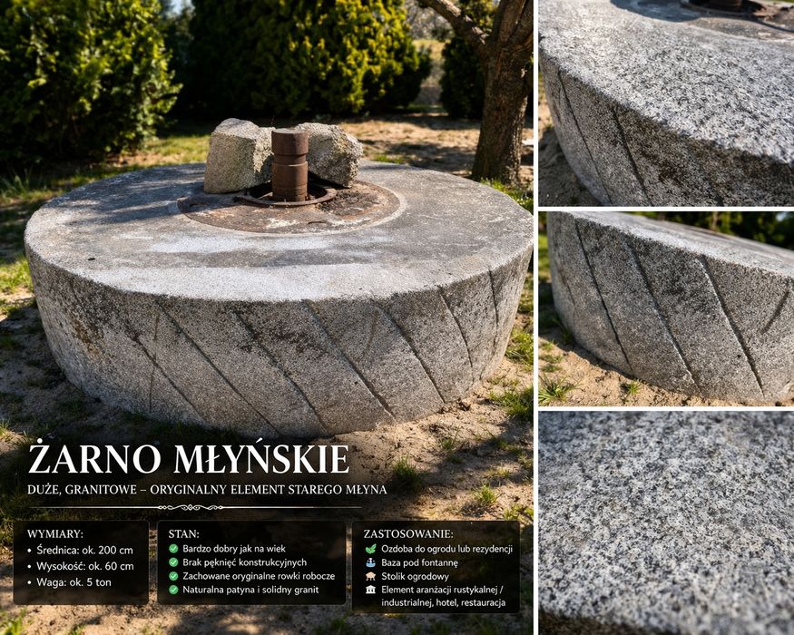 Duże żarno młyńskie granitowe 200 cm | unikat | ogród / dekoracja