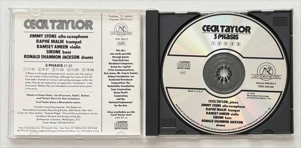 CD_CECIL TAYLOR, 3 Phasis. Muito estimado, como novo.