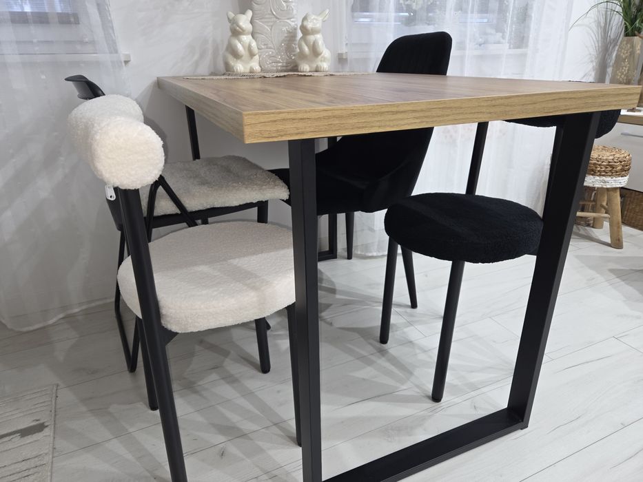 Taboret z oparciem boucle. Krzesło loft metalowe 4 szt.