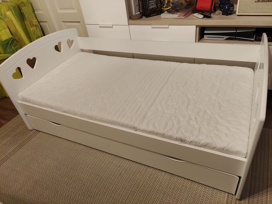 Łóżko dziecięce/młodzieżowe 160x80 białe z szufladą i materacem