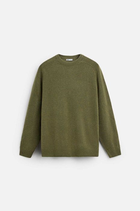 Zara чоловічий зелений текстурований светр із вовною