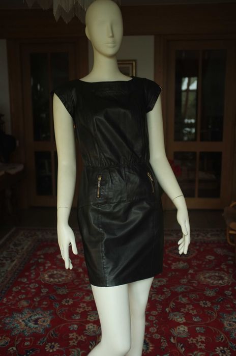 czarna wieczorowa skórzana sukienka mini skóra naturalna rock gothic