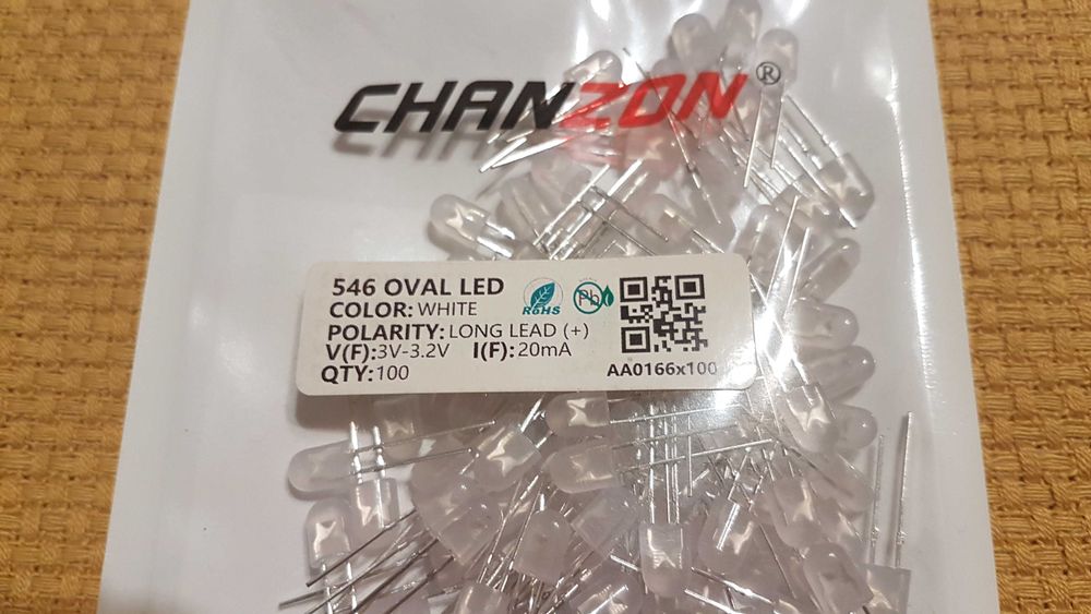 Dioda LED owalna biała 2V 3V 20mA 5x4x6 mm 100 szt.