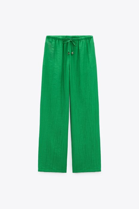 Широкі літні жаті штани зелені Zara