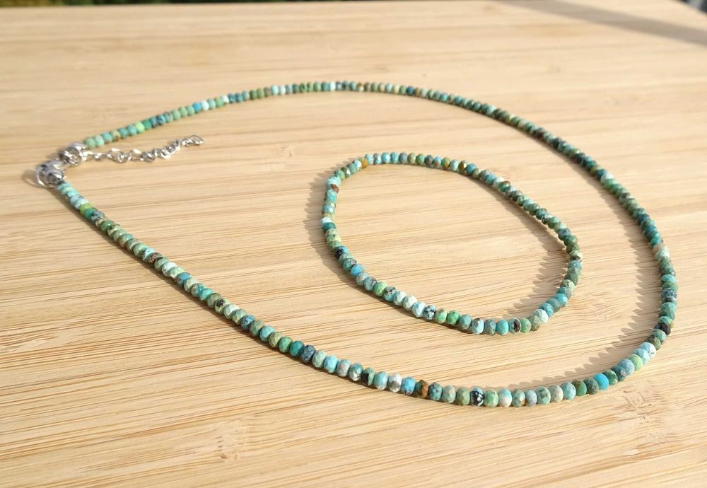 Komplet biżuterii z naturalnych turkusów Rękodzieło