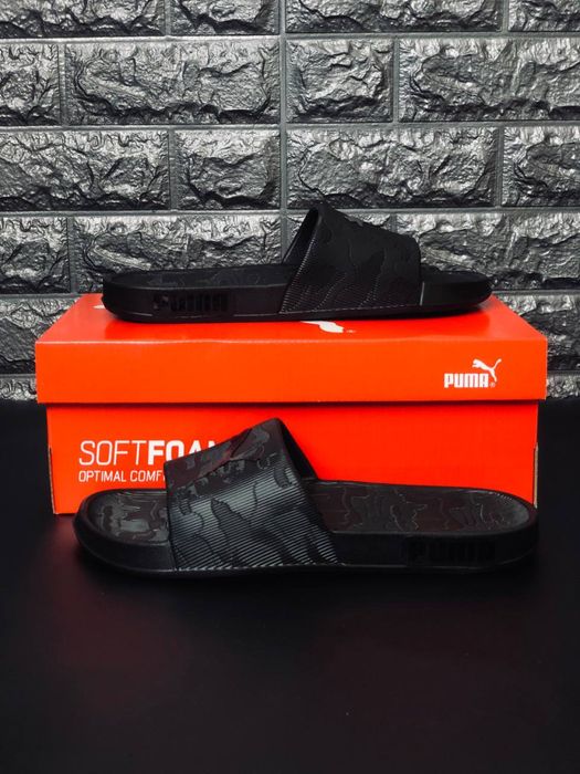 Чисто черные мужские для мужчине шлепки puma шлепанцы пума пляжные тапки слансы мужские легкие на каждый день