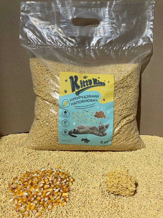 Кукурудзяний наповнювач для котів комкуючий наполнитель 3 кг