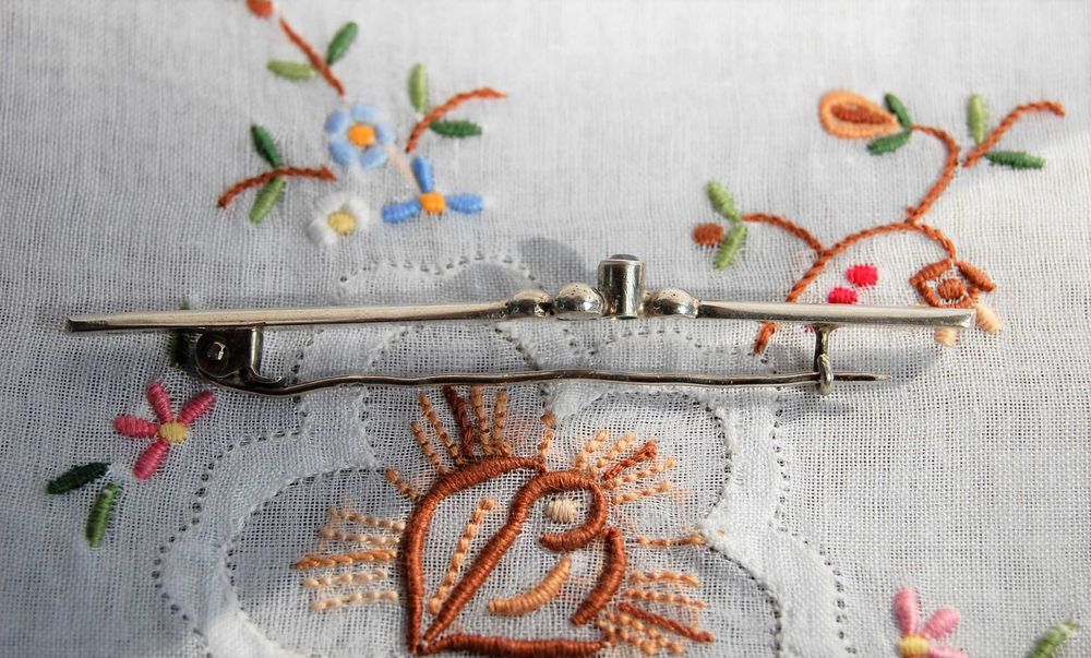 Stara broszka, błękitny topaz, srebro, jak Warmet, PRL, vintage