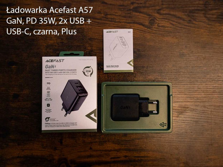 Ładowarka Acefast A57 GaN, PD 35W, 2x USB + USB-C, czarna