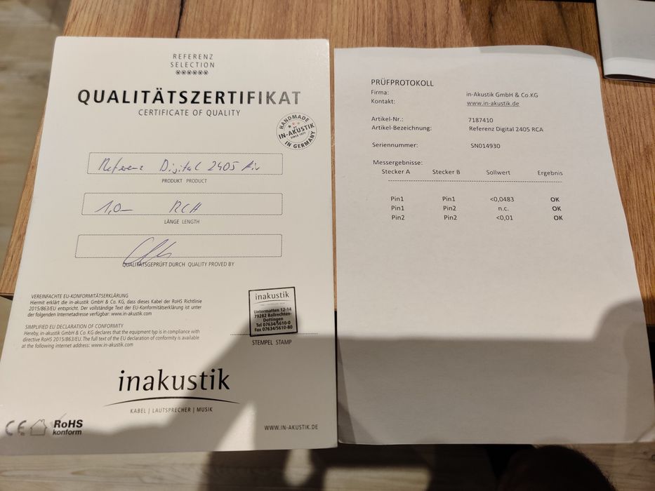 Kabel cyfrowy coaxial Inakustik Referenz digital 2405 air rca