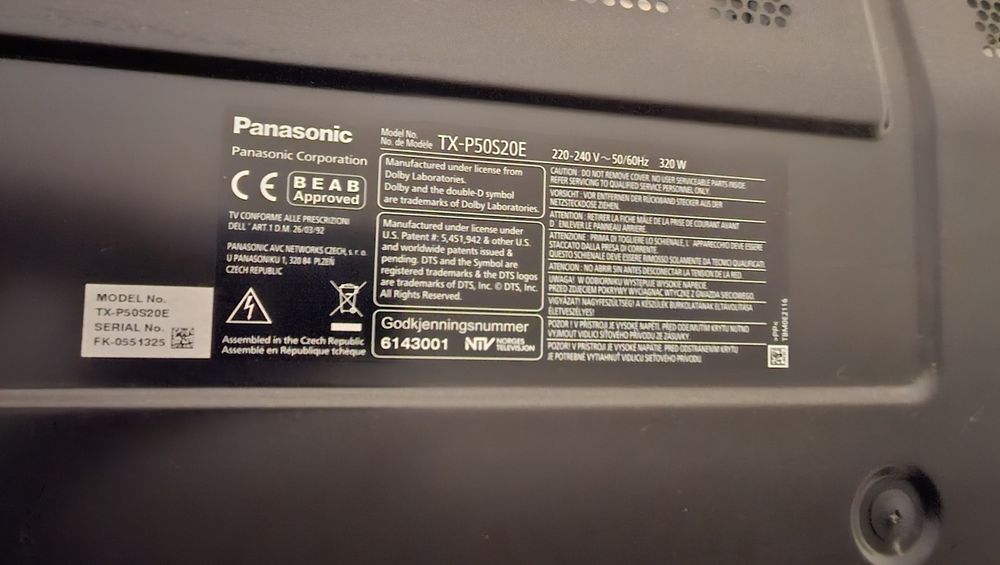 Telewizor Panasonic TX-P50S20E   50 cali + Tuner Ferguson Ariva 175