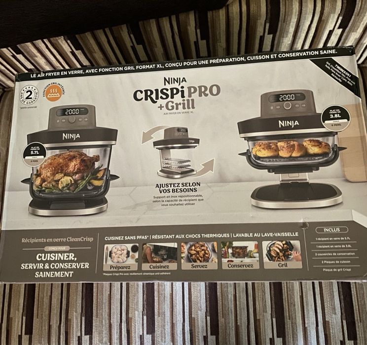Ninja CRISPi PRO Grill AS104EUBR – szklany air fryer 7w1, brązowy, nowy