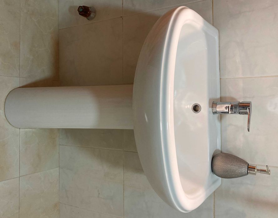 Lavatório casa de banho com coluna e torneira