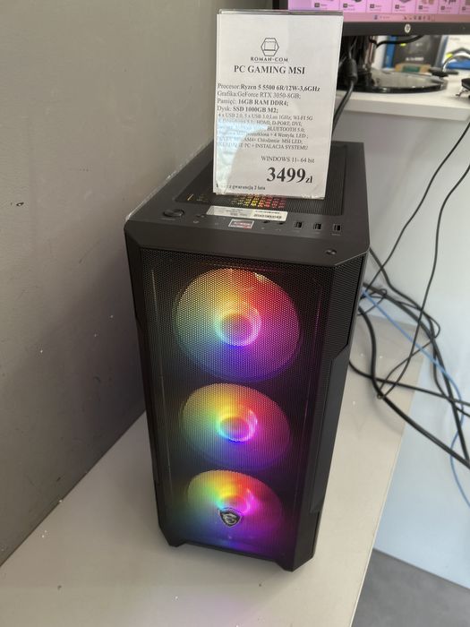 Komputer Dla Gracza MSI : SSD M2-1TB/GF RTX 3050 8GB/DDR4 16GB/32GB/Ryzen 5 5500 6R/12W/W.11
