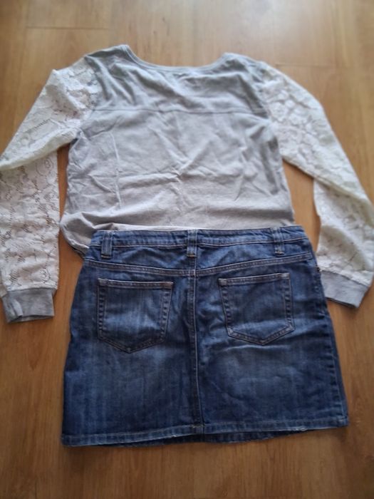 Zestaw mix spódniczka mini jeans bluzka retro style 40-L