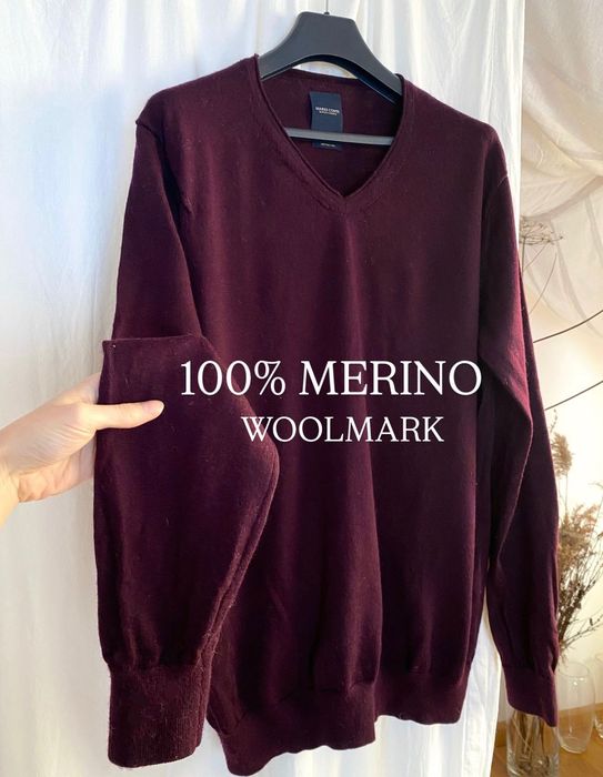 wełniany sweter wełna merynosów XL merino mario conti śliwkowy fioletowy