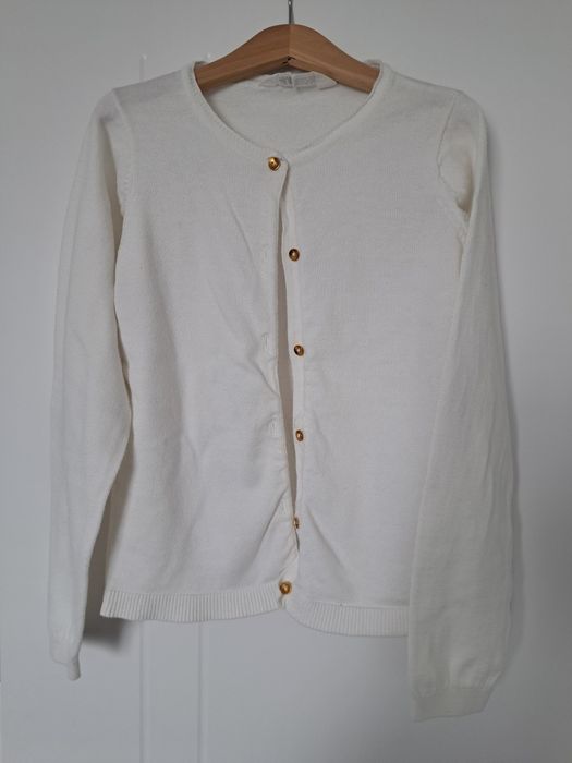 H&M rozpinany biały sweterek 134-140
