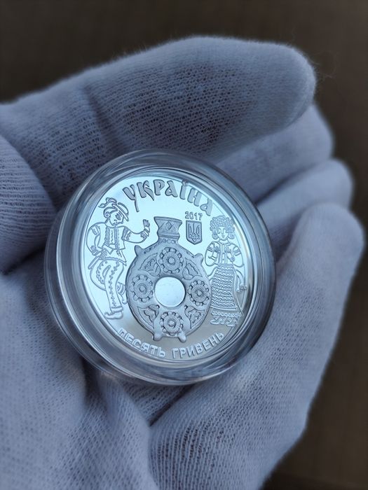 Косівський розпис,срібна монета НБУ ,2017 рік