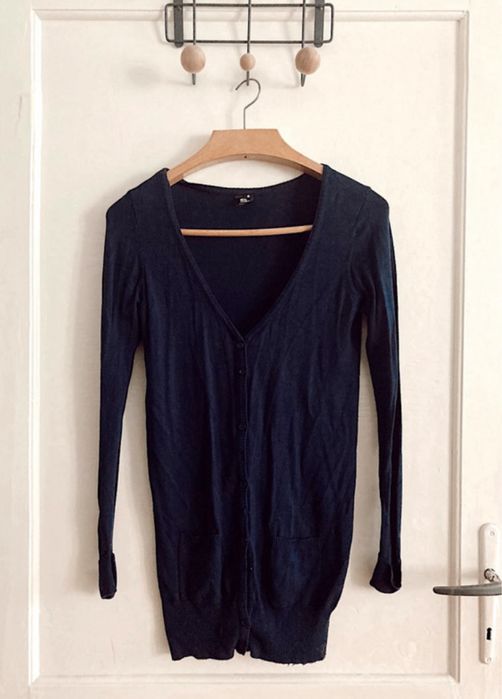 Kardigan granatowy niebieski długi sweter rozpinany basic