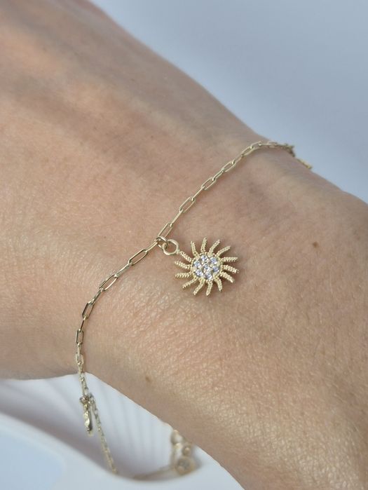 Nowa złota bransoletka na kostkę nogę słońce cyrkonie waszka p. 585