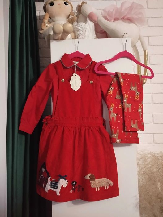 Koszula czerwona nowa getry spódnica tu r 104