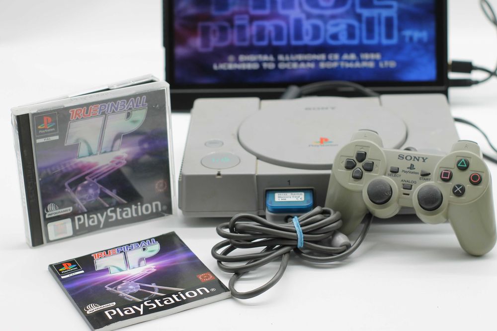 Konsola Sony PlayStation 1 PS1 (SCPH-9002) | Pad DualShock | Gra True Pinball | Zestaw