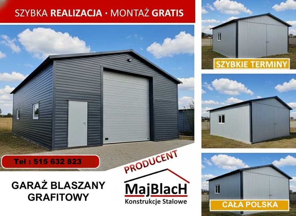 Garaż Blaszany Grafitowy Magazyn Stalowy – Wiata – Hala  – Maj-BlacH