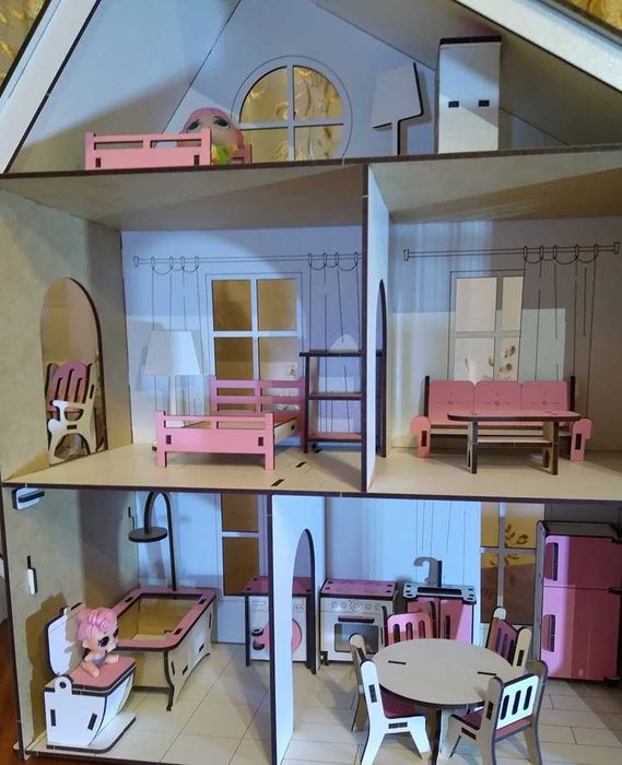 Будиночок ляльок - з меблями ліфт + балкон ХДФ Ляльковий будинок