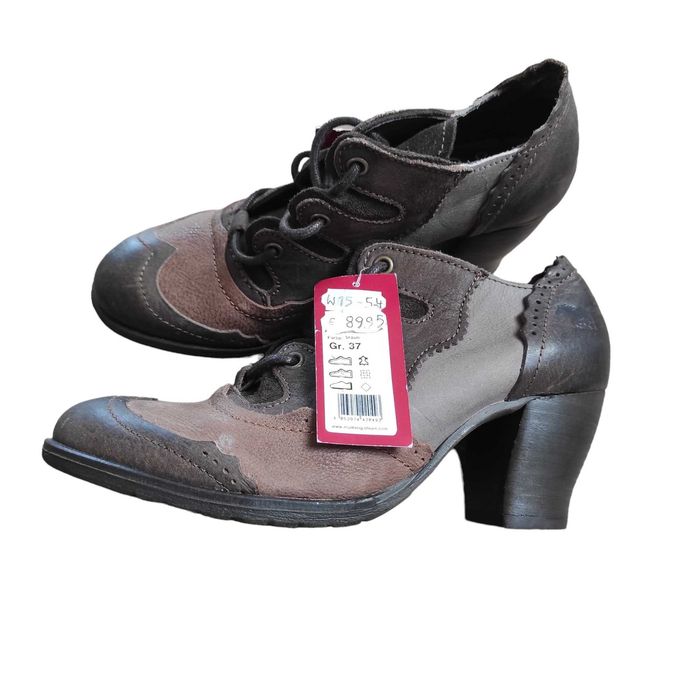 Nowe Damskie Skórzane Buty Mustang Botki Na Grubym Słupku Size 37