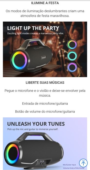 Coluna de Som Tronsmart Bang Max, potente 130W À prova d'água IPX6