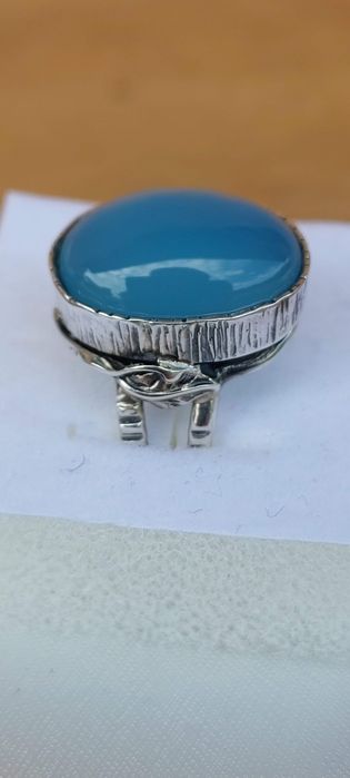 Pierścionek srebro oksydowane 925 z chalcedonem