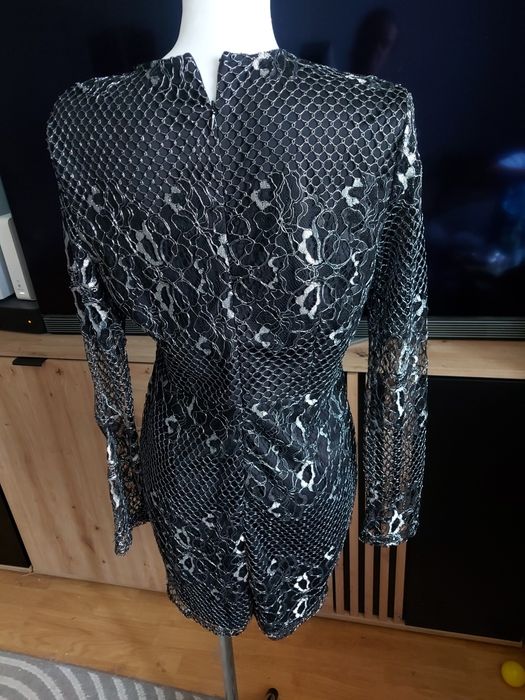 Sukienka koronkowa czarno srebrna wieczorowa sylwestrowa