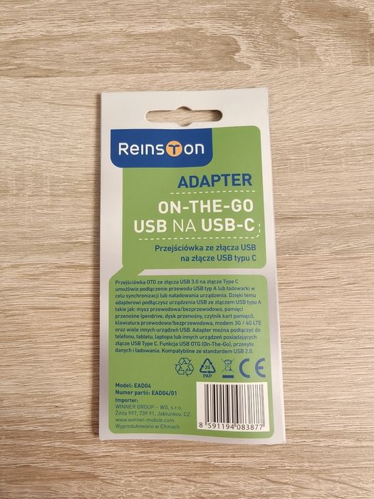 Adapter USB-C USB-A Reinston nowy