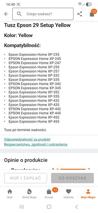 Tusz do drukarki Epson Expresion Home żółty