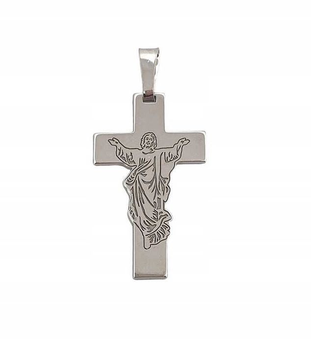 Srebrny KRZYŻYK KRZYŻ GRAWEROWANY z  wizerunkiem Jezusa srebro pr.925
