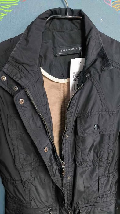 Zara Kurtka Zimowa Damska Ciepła Wygodna Bez Kaptura Czarna Rozmiar XS