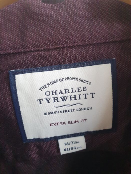 Fioletowa śliwkowa koszula marki premium  M L kołnierzyk 41 Charles Tyrwhitt