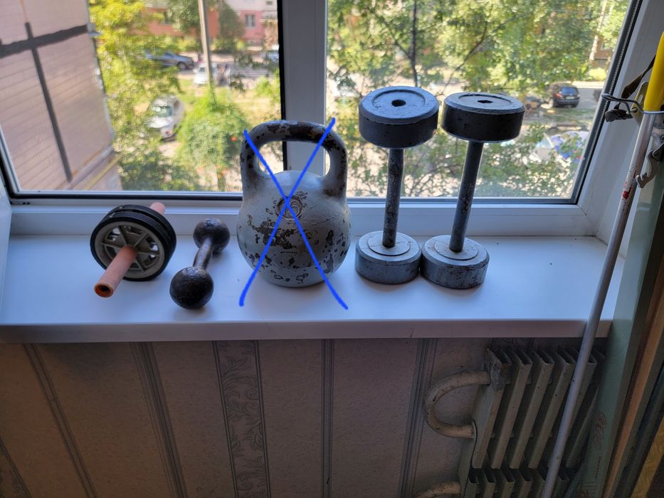 Гантели, для тяжелой атлетики , ролик гимнастический для преса и спины