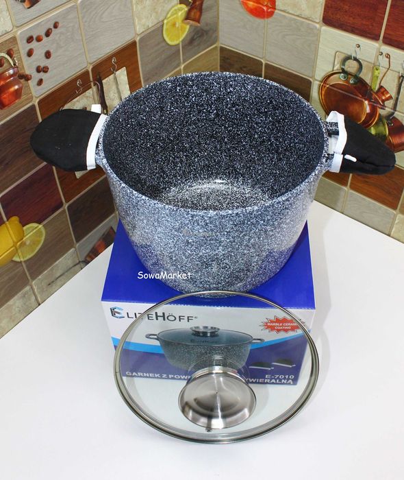 Garnek  Wysoki Kociołek Marmur 6,5L 24CM EliteHoff E7010