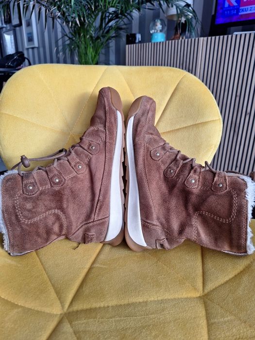 Buty zimowe jesienne Sorel 39 25cm brązowe skóra naturalna kożuszek