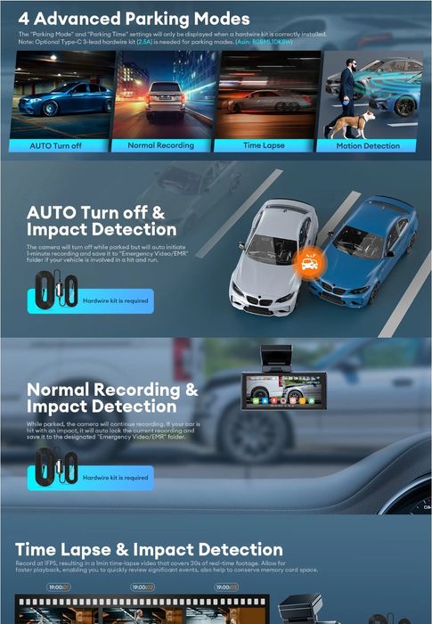 Kit 3 câmaras (frontal 5K traseira e cabine HD) azdome m580 + Cartão