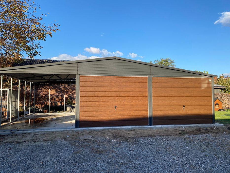 Garaż blaszany 6x6 + wiata 3x6, 9x6, grafit mat, antracyt. PRODUCENT.