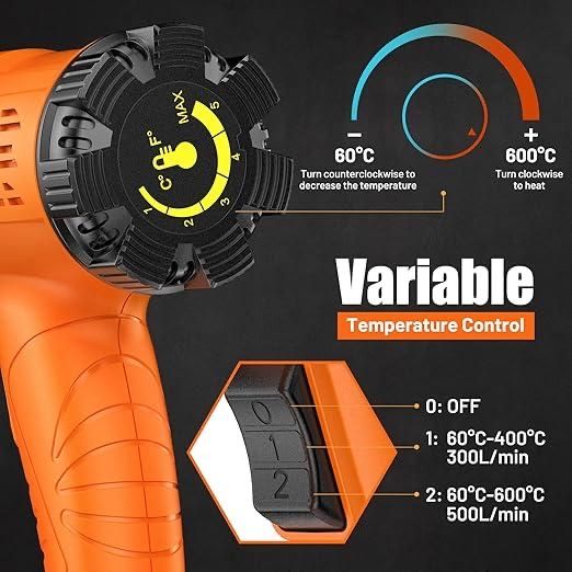 Термофен SEEKONE 2000W , будівельний фен з насадками