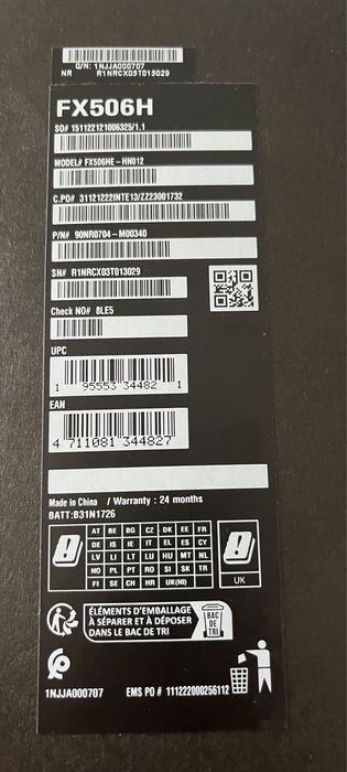 Laptop ASUS TUF Gaming F15 FX506HE - HN012W 15,6”