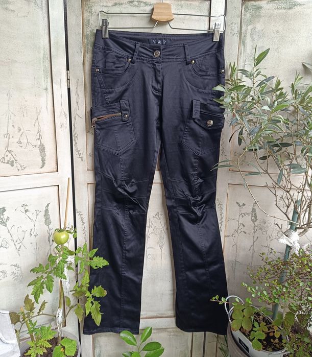Spodnie moto pants talia 37x2 S M bootcut biker Moto stretch Y2K