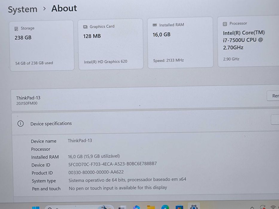 Lenovo ThinkPad 13 i7 SSD 256GB 16GB ram FullHD # bateria NOVA