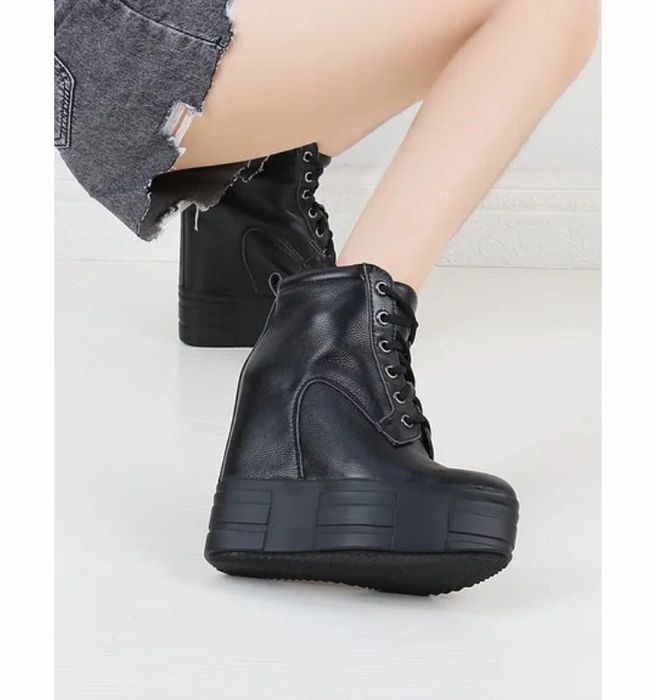 Ботинки женские на танкетке из воловьей кожи 13 см